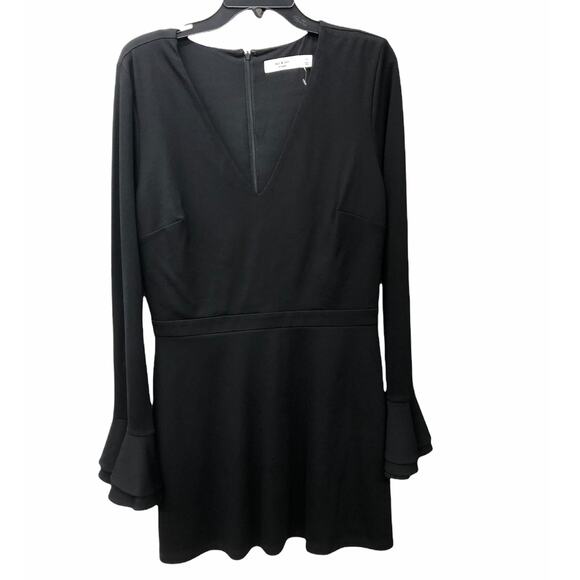 ALI & JAY Black Still Waiting Fit & Flare Mini Dress V Neck Bell Sleeve XL - Picture 3 of 6